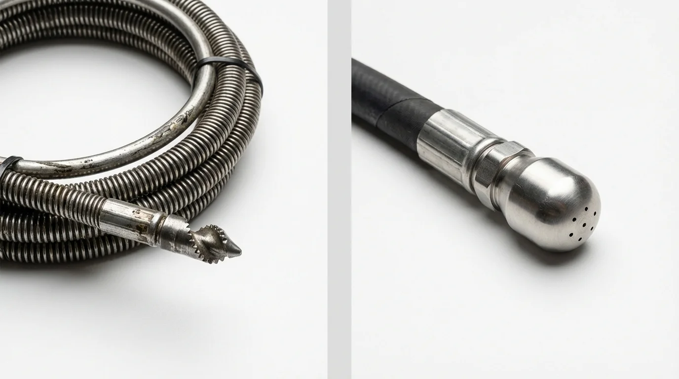 Drain snake cable and hydro jetting nozzle used for drain cleaning in Washington, IL